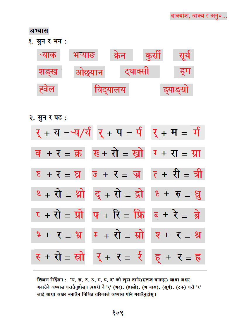Sample exercise from Saral Nepali Kitab